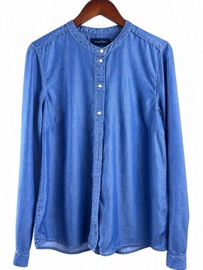 Calvin Klein Jeans Blue Lyocell Button Front Blouse Size M